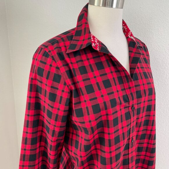 Chaps Womens Large Red Black Buffalo Plaid Button Up Shirt Long Sleeve Blouse - Picture 2 of 10